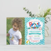 Pool Party Invitation Aqua Splish Splash Boy Kaart (Staand voorkant)