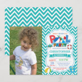 Pool Party Invitation Aqua Splish Splash Boy Kaart (Voorkant / Achterkant)