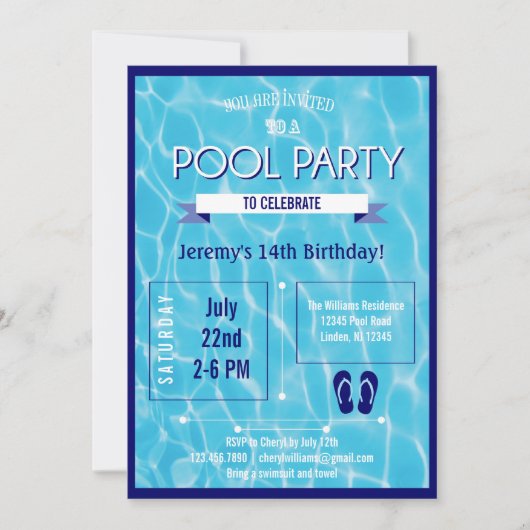 Pool Party Invitation Blue Kaart (Voorkant)