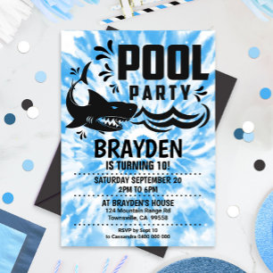 Pool Party Invitation Boy Tie Dye Pool Party Shark Kaart