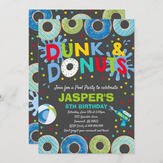 Pool Party Invitation Dunk Et Donuts Pool Party (Devant / Derrière)