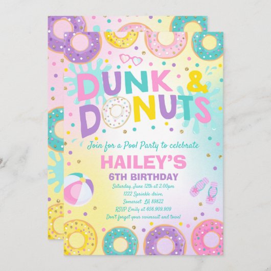 Pool Party Invitation Dunk Et Donuts Pool Party (Devant / Derrière)