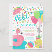 Pool Party Invitation fille Flamant rose Float Poo (Devant)
