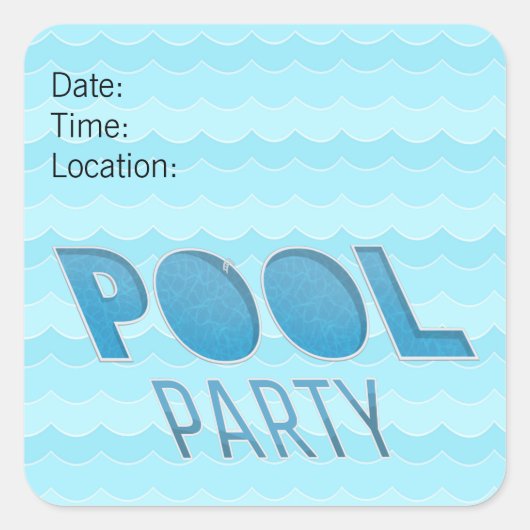 Pool Party Invitation of Reminder Vierkante Sticker (Voorkant)
