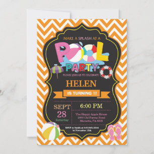 Pool Party Invitation Oranje Splish Splash Girl Kaart