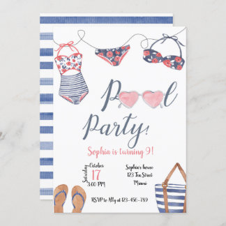 Pool Party Invitation, Pool Party Invite Kaart