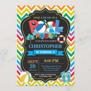Pool Party Invitation Summer Splish Splash Boy Kaart