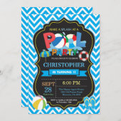 Pool Party Invitation Summer Splish Splash Boy Kaart (Voorkant / Achterkant)