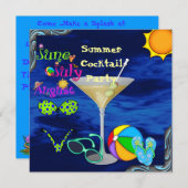 Pool Party INVITATION with Cocktails,Sunglass Kaart (Voorkant / Achterkant)