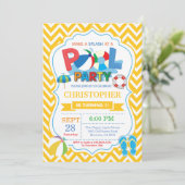 Pool Party Invitation Yellow Splish Splash Boy Kaart (Staand voorkant)
