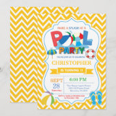 Pool Party Invitation Yellow Splish Splash Boy Kaart (Voorkant / Achterkant)