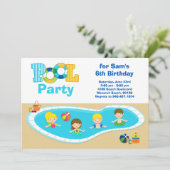 Pool Party Kids Birthday Party Invitation Kaart (Staand voorkant)