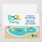 Pool Party Kids Birthday Party Invitation Kaart (Voorkant / Achterkant)