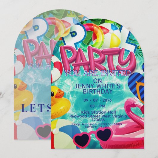 Pool party kids invitation  (Devant / Derrière)
