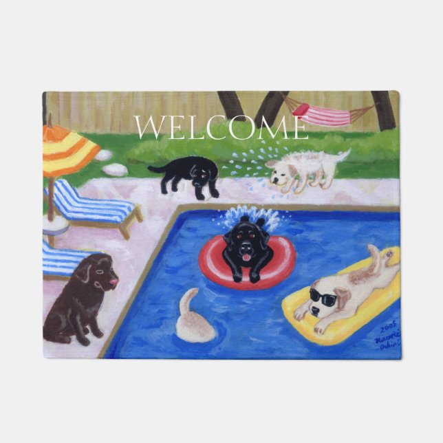 Pool Party Labradors Fun Painting Deurmat (Voorkant)