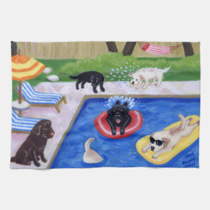 Pool Party Labradors schilderen Theedoek