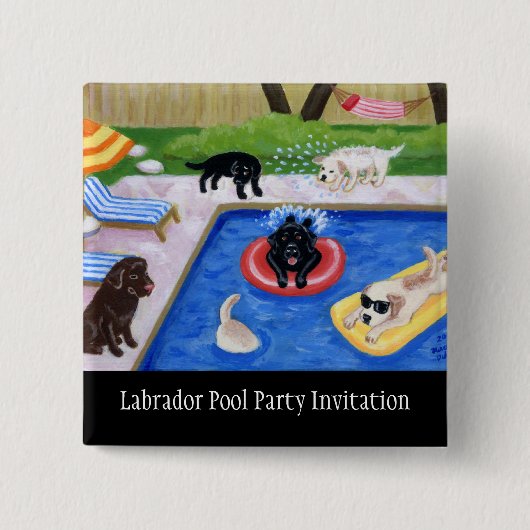 Pool Party Labradors Vierkante Button 5,1 Cm (Voorkant)