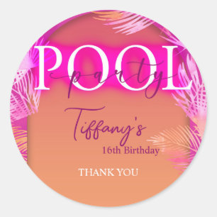 Pool Party Malibu Verjaardag Ronde Sticker