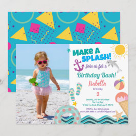 Pool party meisje verjaardag foto uitnodiging
