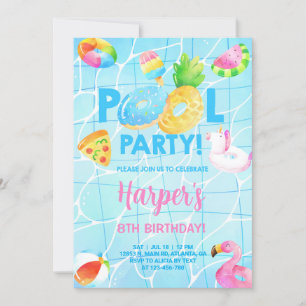Pool party meisje verjaardag uitnodiging, zwembad kaart