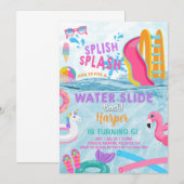 Pool party meisje water slide bash uitnodigen. kaart (Voorkant / Achterkant)