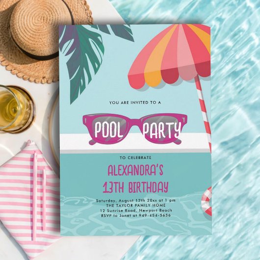 Pool Party Modern Tropical Leaf Schattige Tiener V Kaart