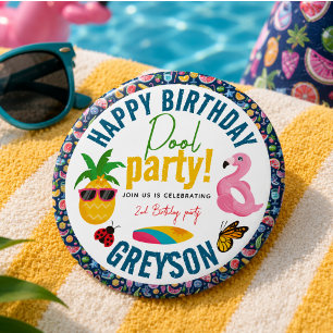 Pool Party   Moderne Zomer Thema Verjaardagsfeestj Ronde Button 5,7 Cm