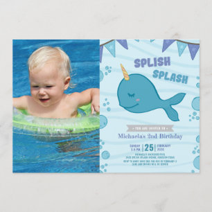 Pool party narwhal verjaardagsfoto kaart