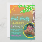 Pool Party Neon Invitation avec photo (Devant)
