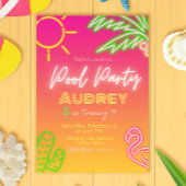 Pool Party Neon Pink Invitation