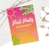 Pool Party Neon Pink Invitation
