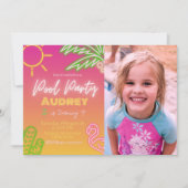 Pool Party Neon rose Invitation avec photo (Devant)