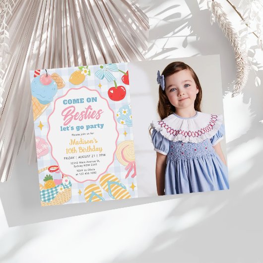 Pool Party Pastel Doodle Beach Birthday Photo Kaart