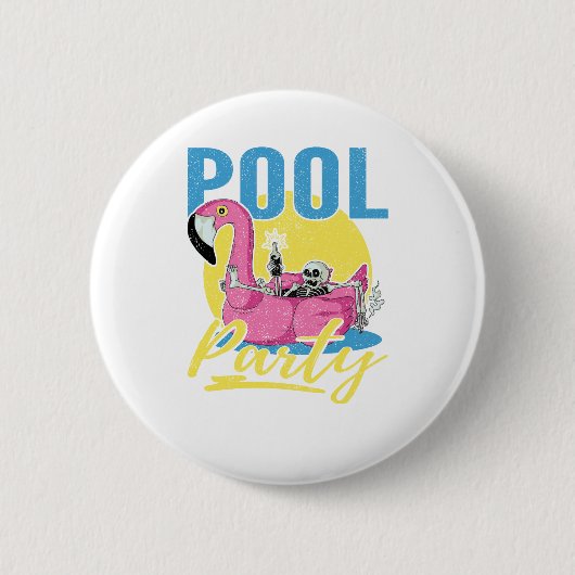 Pool Party Pink Flamingo Skull Ronde Button 5,7 Cm (Voorkant)