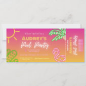 Pool Party Pink Neon Ticket Kaart (Voorkant)