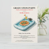 Pool Party Pizza Graduation Celebration Invitation (Debout devant)