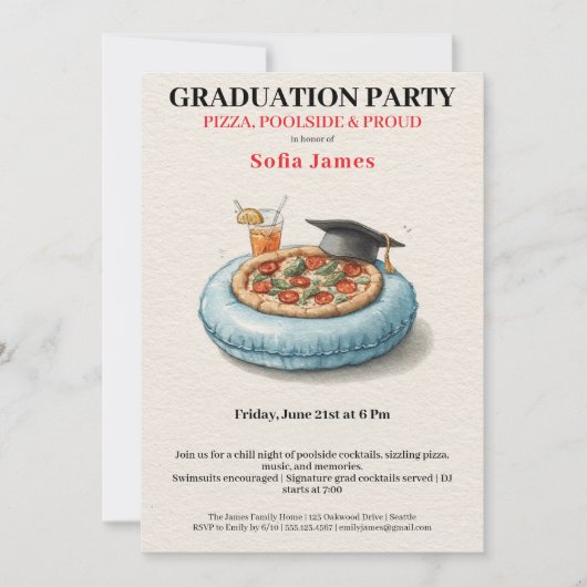Pool Party Pizza Graduation Celebration Invitation (Devant)