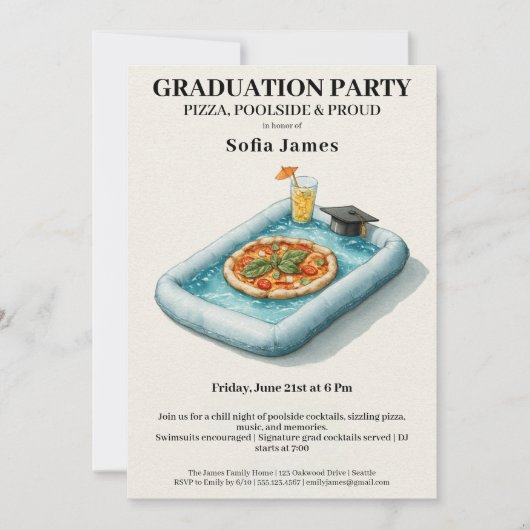Pool Party Pizza Graduation Celebration Invitation (Devant)