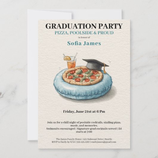 Pool Party Pizza Graduation Celebration Invitation (Devant)