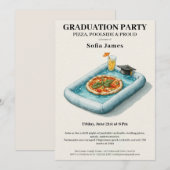 Pool Party Pizza Graduation Celebration Invitation Kaart (Voorkant / Achterkant)