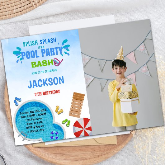 Pool Party Pool Invitations d'anniversaire avec ph