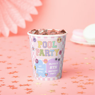 Pool Party Preppy Varsity Patch Verjaardagsfeestje Papieren Bekers