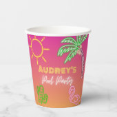 Pool Party Roze Neon papieren bekers (Voorkant)