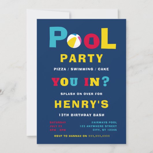 Pool Party simple moderne Anniversaire Invitation (Devant)