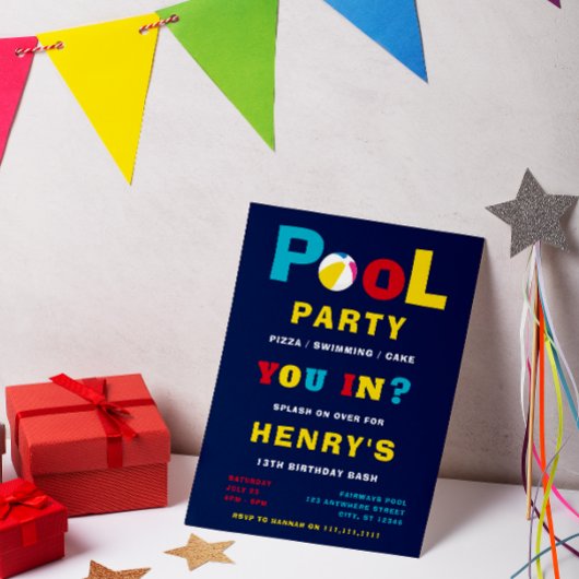 Pool Party simple moderne Anniversaire Invitation