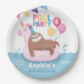 Pool Party Sloth with Balloons Summer Birthday Papieren Bordje (Voorkant)