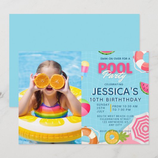 Pool Party Splish Splash Pool Invitation Anniversa (Devant / Derrière)