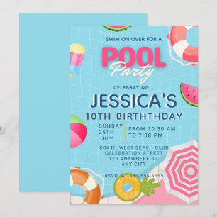 Pool Party Splish Splash Pool Verjaardag Uitnodigi Kaart