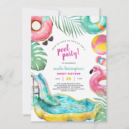 Pool Party Summer Beach Birthday Invitation (Devant)