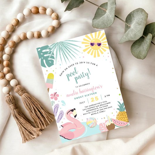 Pool Party Summer Birthday Invitation